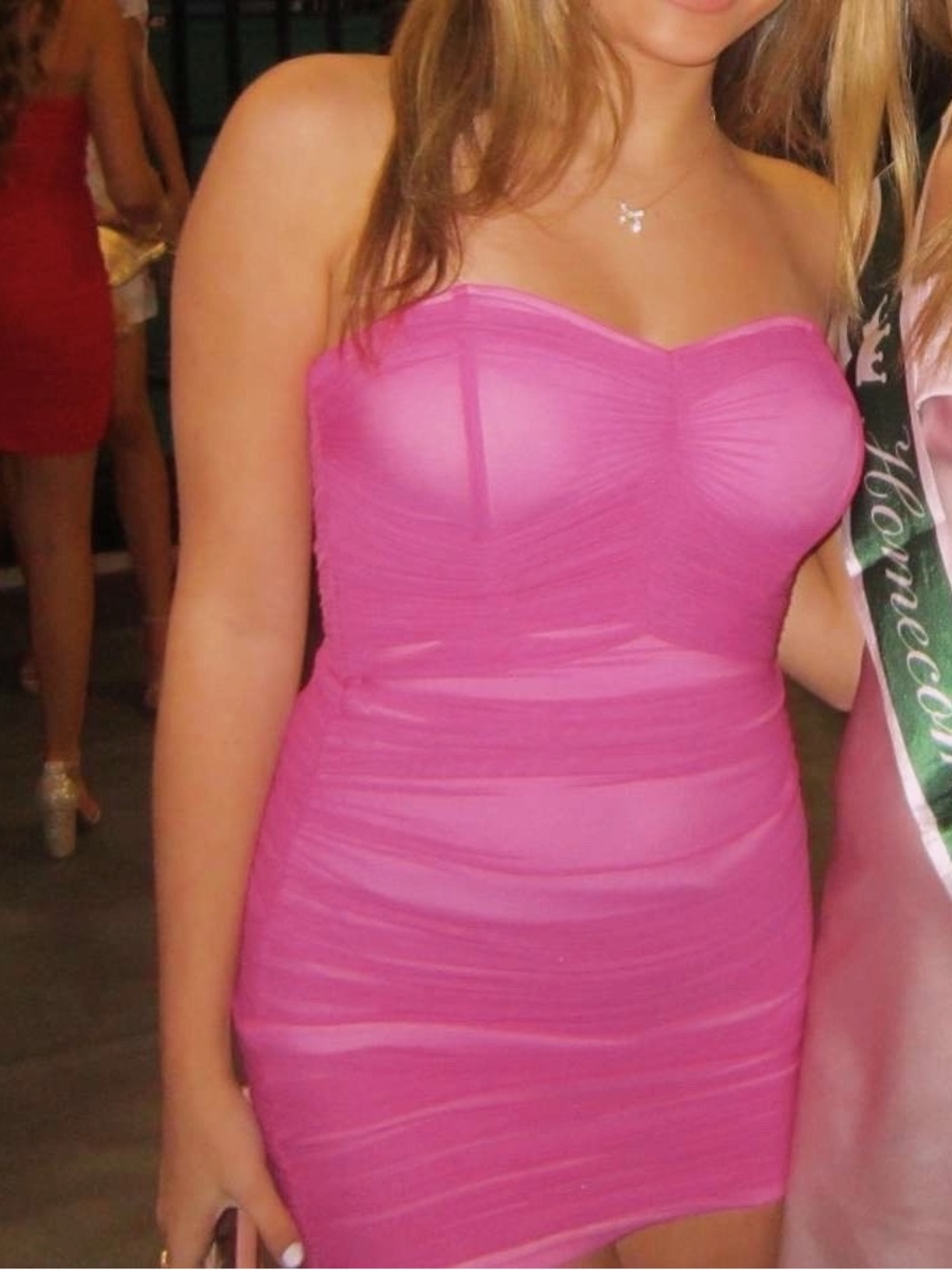 Lucy in the Sky Strapless Ruched Dress in Pink